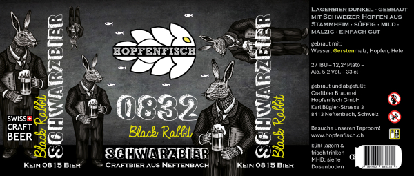 Hopfenfisch 0832 Black Rabbit Schwarzbier Etikette